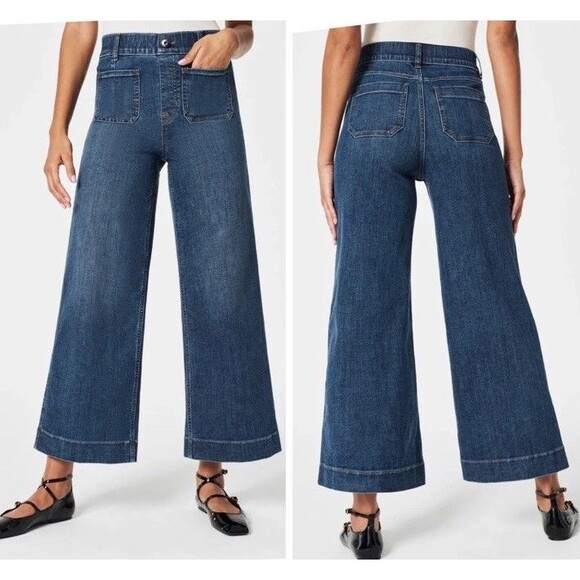 Spanx Everywear Cropped Wide Leg Denim Jeans With Patch Pockets Womens Size 2X - Picture 1 of 8